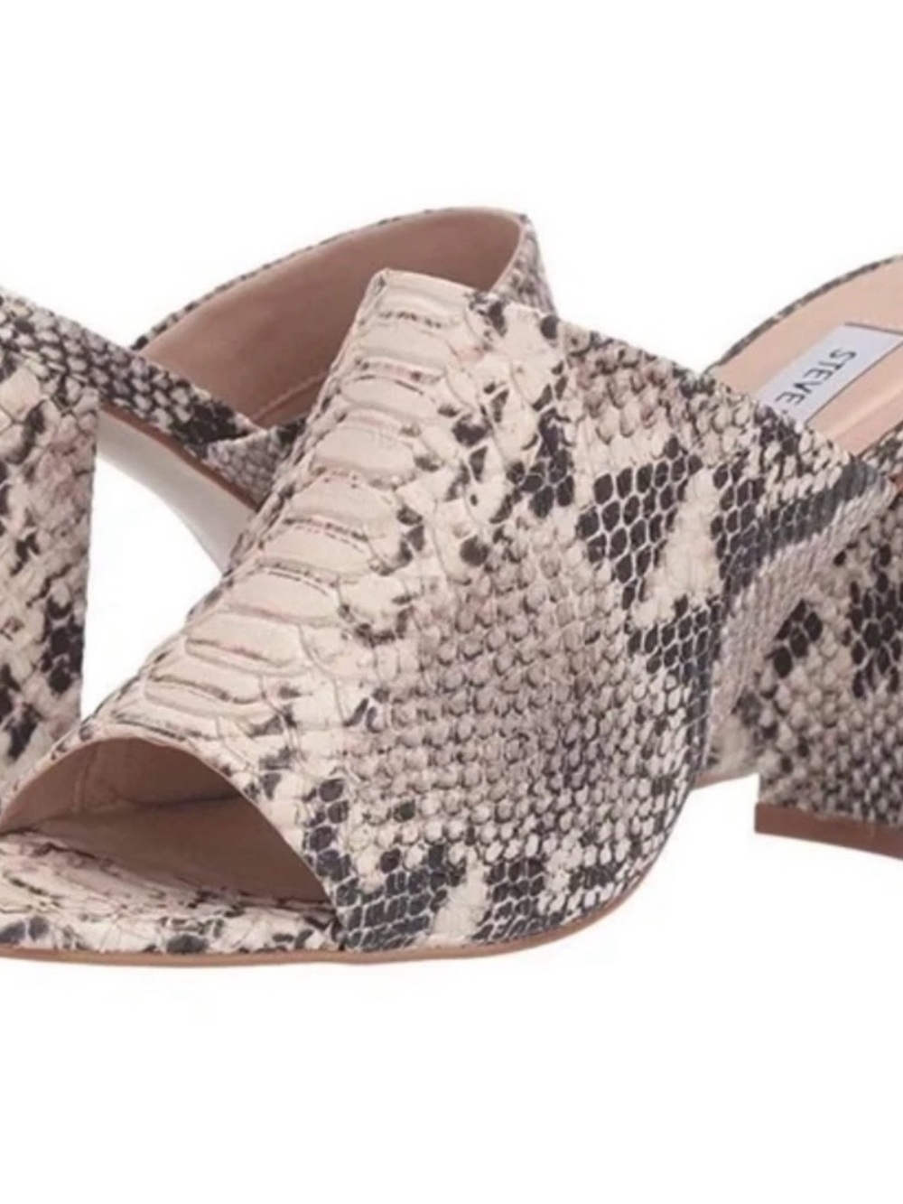 Steve Madden Beige Snake-Print Peep-Toe Block Heel Mules - Size 9.5